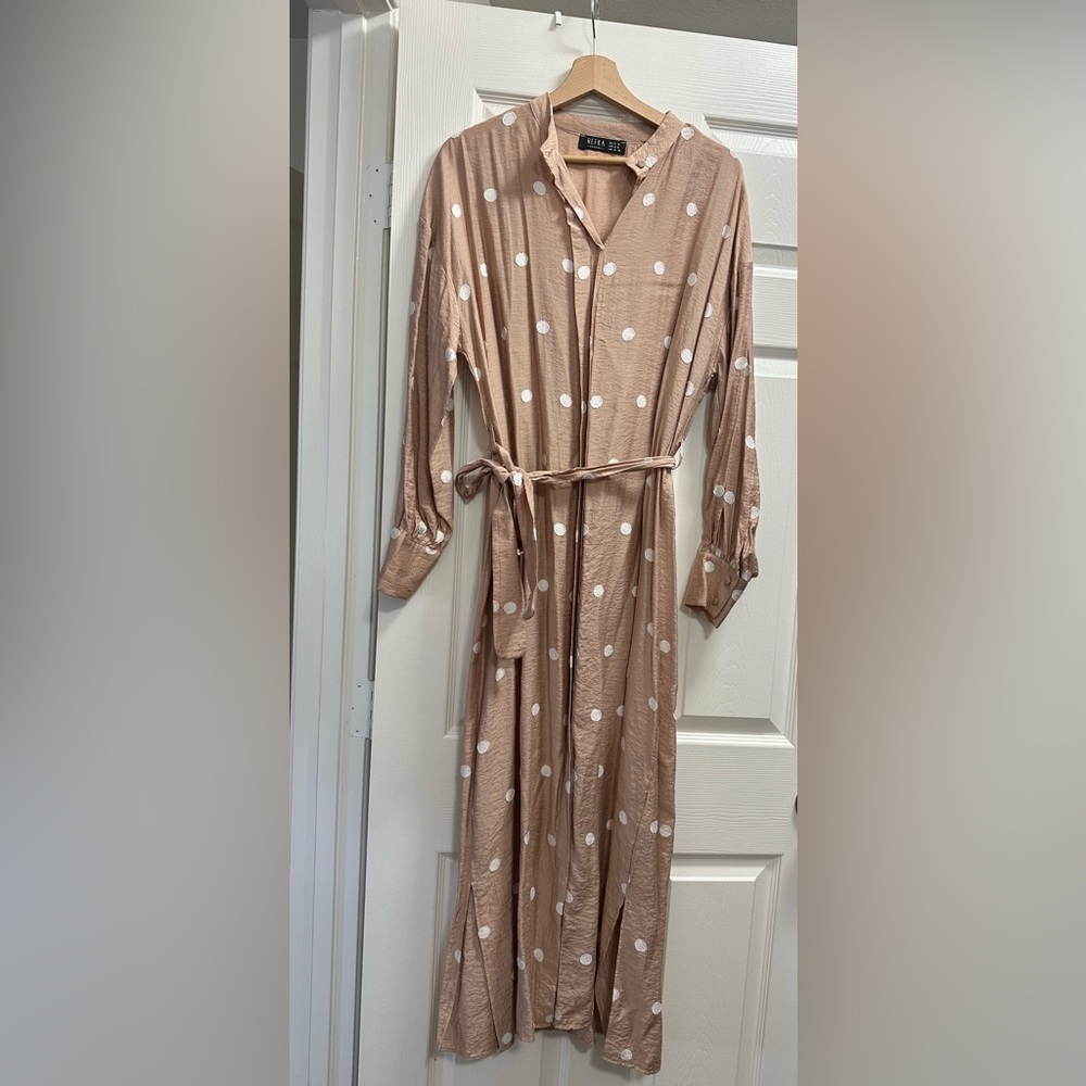 White Polka Dot Button-Up Pink Dress